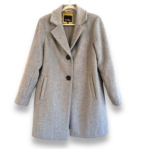 Sam Edelman Womens Coat L Wool Blend Grey Herringbone Single Breasted Boxy
